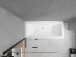 MEXEN/S - Cube obdĺžniková vaňa 170 x 80 cm s panelom + vaňová zástena 100, transparent, čierna 550517080X9010027000