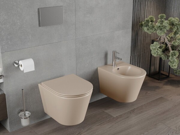 MEXEN - RICO závesná WC misa vrátane sedátka s slow-slim, duroplast, cappuccino mat 30724064