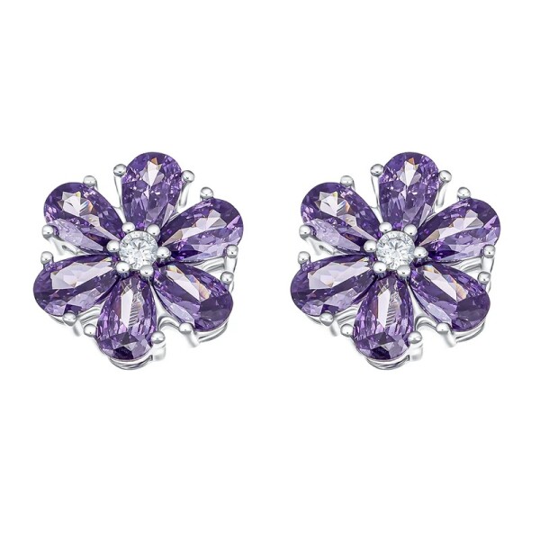 CRYSTalp Kytičkové náušnice s fialovými kryštálmi Flower Kiss 42288.VIO.R
