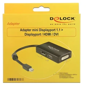 DeLock Adaptér Mini DisplayPort na DisplayPort + HDMI + DVI čierna / Redukcia / pasívne / 1920×1200 / 0,16 m (62623)