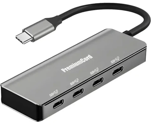 PremiumCord USB-C Hub 4- Port hliníkový / USB hub / 4X USB-C / USB 3.2 Gen 1 5 Gbps (ku31hub10)