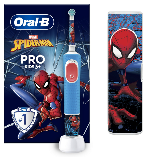 Oral-B Vitality PRO Kids Spiderman s puzdrom / Elektrická detská zubná kefka / oscilačné / 2 režimy / časovač (D103 Vitality Pro Sp)