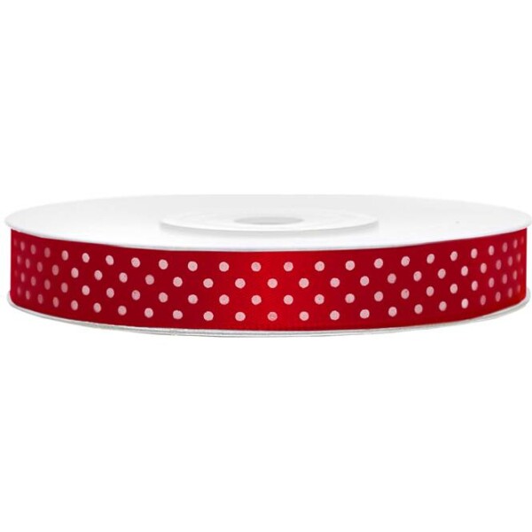 Červená stuha s bodkami 12 mm x 25 m - PartyDeco - PartyDeco