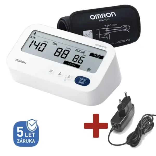 Omron M3 Comfort AFib biela / Digitálny tonometer so sieťovým zdrojom (8595145035359)