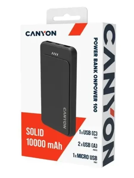 Canyon OnPower 100 / Powerbanka / 10000mAh / 1x USB-C / 1x microUSB / 2x USB-A (CNS-CPB100B)