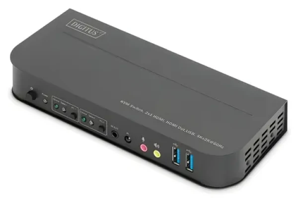 Digitus KVM prepínač 2- Port HDMI 4K / KVM prepínač / 4K 60Hz / USB / kovové telo / diaľkové ovládanie (DS-12874)