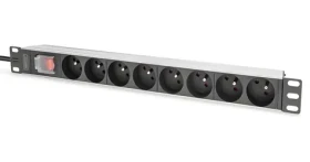 Digitus PDU 1U 8x CEE 7/5 čierna / Zásuvková lišta / 230V/16A / kábel 2 m / hliníkové telo / vypínač (DN-95402-1-FR)