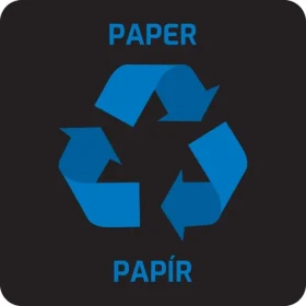 Samolepka na odpadkový kôš pre papier modrá / Samolepka na triedený odpad / 12 x 12 cm / CZ/EN