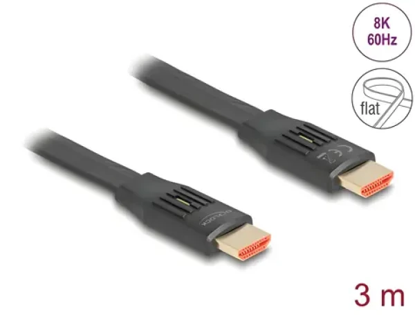 DeLock čierna / Plochý kábel HDMI / 48 Gbps / 8K 60 Hz / eARC / 3 m (81003)