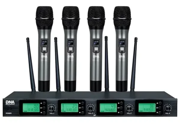 DNR RV-4 čierna / Bezdrôtový mikrofónny set / UHF prijímač / 4X mikrofón / SNR 96 dB