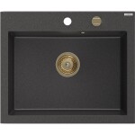 MEXEN/S MEXEN/S - Elix granitový drez 1-miska 600 x 500 mm, čierna kropenatá, sifón zlatá 6525601005-76-G
