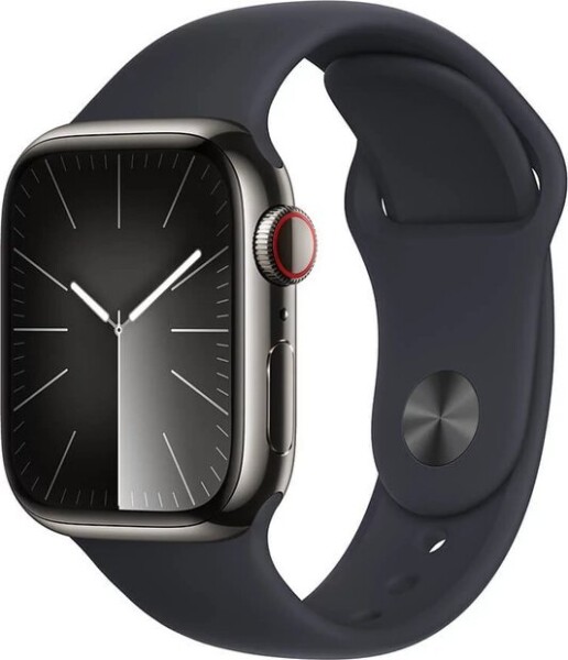 Apple Watch Series 9 GPS + Cellular, 41mm Koperta ze stali nierdzewnej w farbaze mocnego grafitu z paskiem sportowym w farbaze północy - S/M