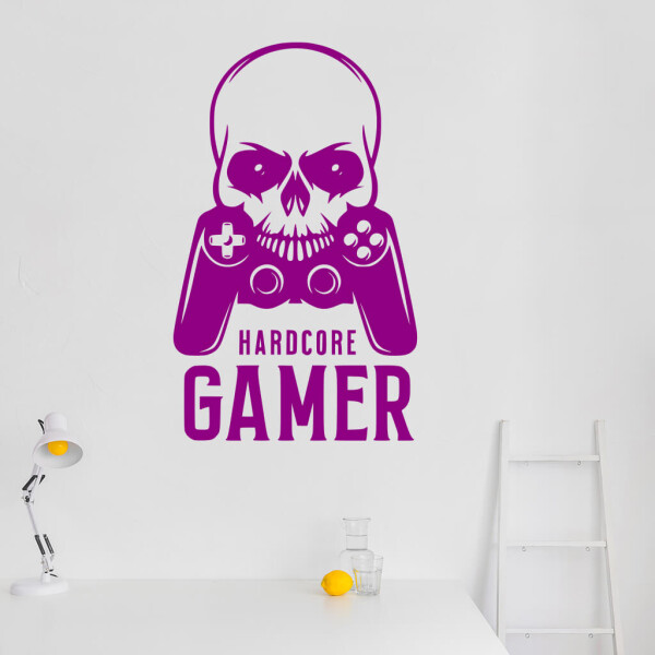 Veselá Stena Samolepka Hardcore Gamer Farba: fialová, Veľkosť: 40 x 24 cm