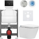 CERANO - Závesné WC s bidetom Basic/Cronus Standard - biela lesklá - WC tlačidlo Dualo/Čierna - ovládanie zhora - predstenová inštalácia - 59,3x38,4 CER-8050BD86425