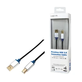 LogiLink USB-A - USB-B 2m čierna / Kábel / hliníkové púzdro / USB 2.0 (BUAB220)