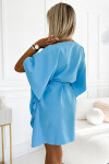 287-26 SOFIA Motýlie šaty so zaväzovaním v páse - MODRÉ L/XL