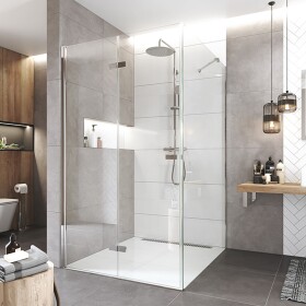 Mereo Sprchovací kút, Novea, štvorec, zalamovací, 80x80 cm, chróm ALU, sklo Číre, dv. ľavé a pevný diel CK11813ZL