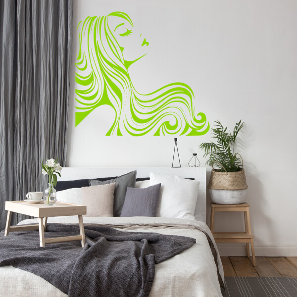 Veselá Stena Samolepka Žena z profilu Farba: zelená, Veľkosť: 100 x 93 cm