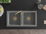 MEXEN/S MEXEN/S - Mario granitový drez 2-bowl 820x436 mm, šedá, + zlatý sifón 6504822000-71-G