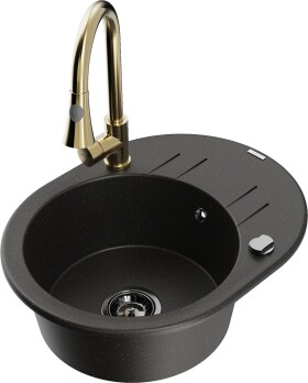 MEXEN/S MEXEN/S - Kevin granitový drez 1 s odkvapkávačom vrátane batérie Elia, čierna/zlatá metalik 6517-75-670101-50-B