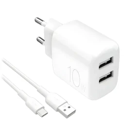 Puro PRO LITE biela / Cestovná nabíjačka a kábel USB-A-USB-C / 10W / 2x USB-A / 1,2m