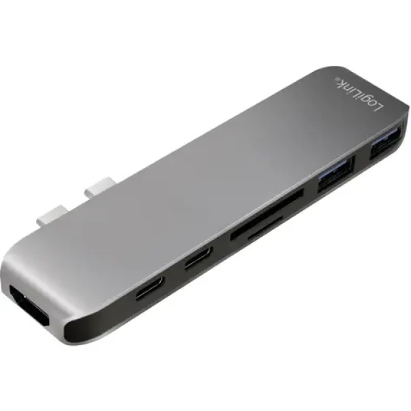 LogiLink UA0302 strieborná / USB Hub / 2x USB-C / 2x USB-A / HDMI / čítačka SD / USB-C vstup (UA0302)