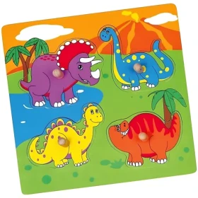 VIGA Drevená vkladačka Farební dinosaury