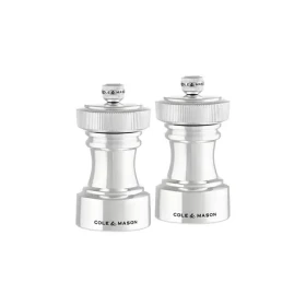 ColeMason Hoxton strieborná / Sada mlynčekov na soľ a korenie / nerez / nastaviteľné mletie / 10,4 cm (H233116)