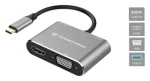 Conceptronic USB-C dokovacia adaptér čierna / strieborná / Dokovacia stanica / HDMI 4K/30Hz / VGA / USB-A 3.0 / PD 100W (DONN16G)