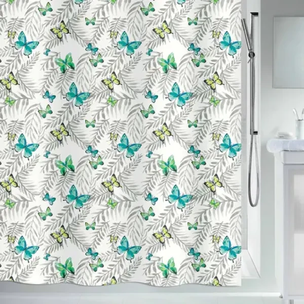 Spirella PAPILLONS sprchový záves motív motýle 180 x 200 cm biely/polyester