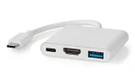 Nedis USB-C multiportový adaptér biela / Adaptér / USB-C - USB-A, USB-C, HDMI / 4K 30Hz / 10 cm (CCGB64770WT01)