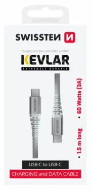 Swissten KEVLAR dátový kábel USB-C - USB-C 1.5m biela (71541014)