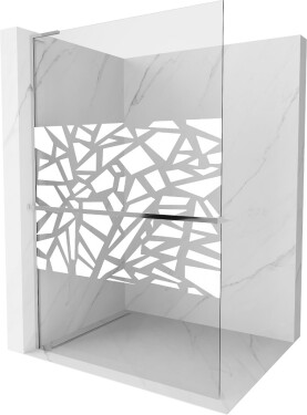 MEXEN/S - Kioto+ L Sprchová zástena WALK-IN s poličkou a držiakom uterákov 110 x 200, biely vzor, chróm 800-110-123-01-85