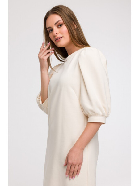 B291 Šaty áčkového strihu s rukávmi - vanilka EU 2XL/3XL