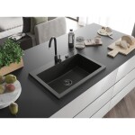 MEXEN/S MEXEN/S - Elix granitový drez 1-miska 700 x 500 mm, čierna/zlatá metalik, sifón čierna 6526701005-75-B
