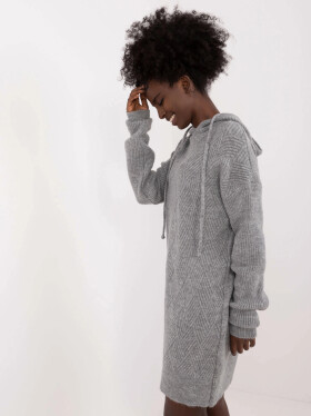 Šedé pletené šaty s kapucňou (0582) odstíny šedé uni velikost