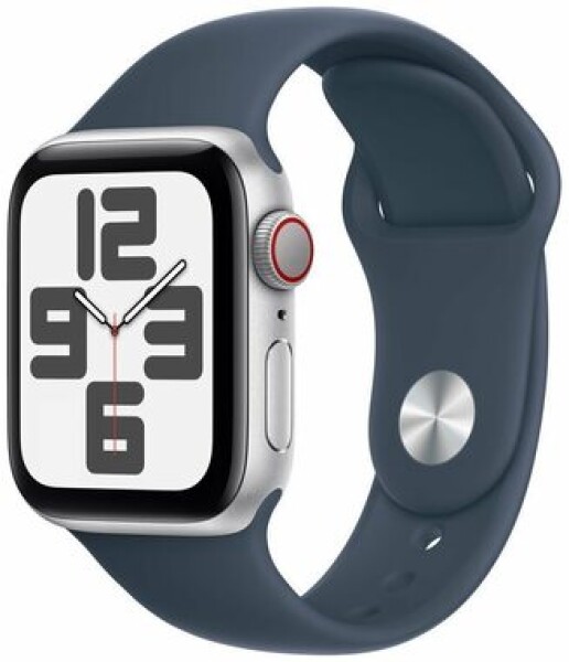 Apple Watch SE (2023) GPS+Cellular 40mm Strieborné hliníkové telo - Búrkovo modrý športový remienok M/L / 150-200 mm (MRGM3)