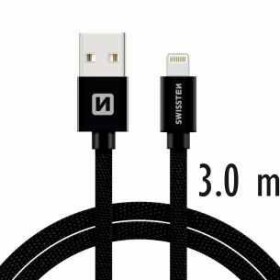 SWISSTEN TEXTILE dátový kábel USB - Lightning 3m čierna (71527600)