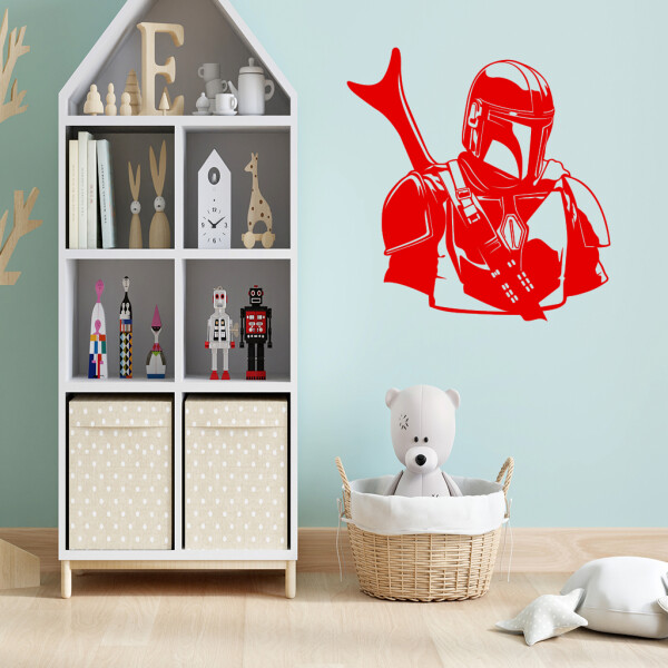 Veselá Stena Samolepka Mandalorian Star Wars Farba: červená, Veľkosť: 60 x 58 cm