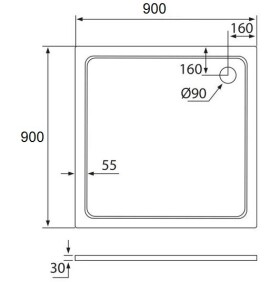 H K - THOR Sprchová vanička z liateho mramoru, štvorec, 90x90x3 cm SE-THOR-90SQ