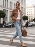 Dámska semišová bomber bunda svetlohnedá FashionStreet TY5644 S