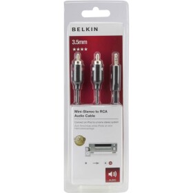 Belkin F3Y116bt2M cinch / jack audio prepojovací kábel [2x cinch zástrčka - 1x jack zástrčka 3,5 mm] 2.00 m čierna pozlátené kontakty; F3Y116bt2M