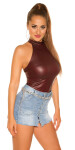 Sexy KouCla Neck Top Leather look BORDEAUX S