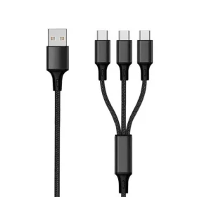 2GO USB 3in1 Nylon čierna / Nabíjací kábel / 3× USB-C / 1,5 m / 3 A (797156)