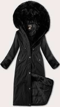 Čierna dlhá hrubšia zimná bunda s kapucňou Libland (7614) odstíny černé L (40)