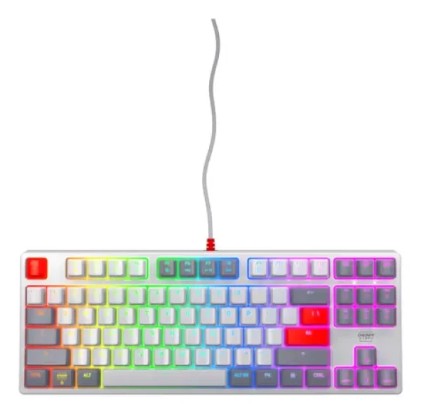Cherry XTRFY K4V2 TKL Retro sivá / Herná klávesnica / mechanická / Cherry MX Red / US layout / podsvietená / drôtová, 2 m (CXK4V2RGBTKLRETRORUS)