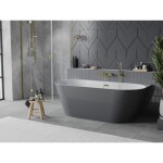 MEXEN/S - Oval Slim voľne stojaca vaňa nástenná 170 x 80, biela/sivá, sifón a prepad zlatá 52661708062-50