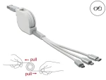 DeLock USB-A 3v1 biela / Nabíjací kábel / Lightning, Micro-USB, USB-C / Zmotávací (85850)