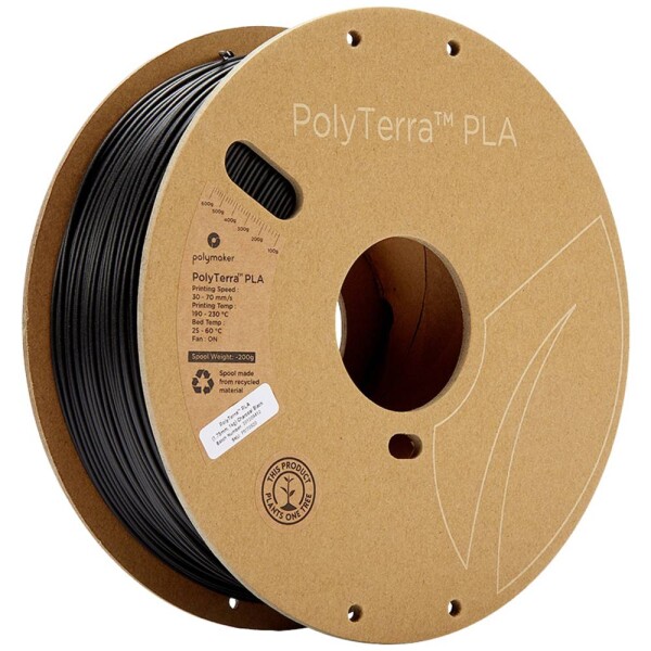 Polymaker 70820 PolyTerra PLA vlákno pre 3D tlačiarne PLA plast Nižší obsah plastov 1.75 mm 1000 g čierna (matná) 1 ks; 70820