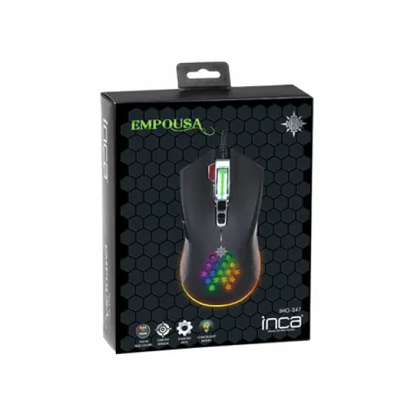 INCA IMG-347 čierna / Herná myš / RGB / 7200 DPI / 8 tlačidiel / USB / 1,5 m (IMG-347)